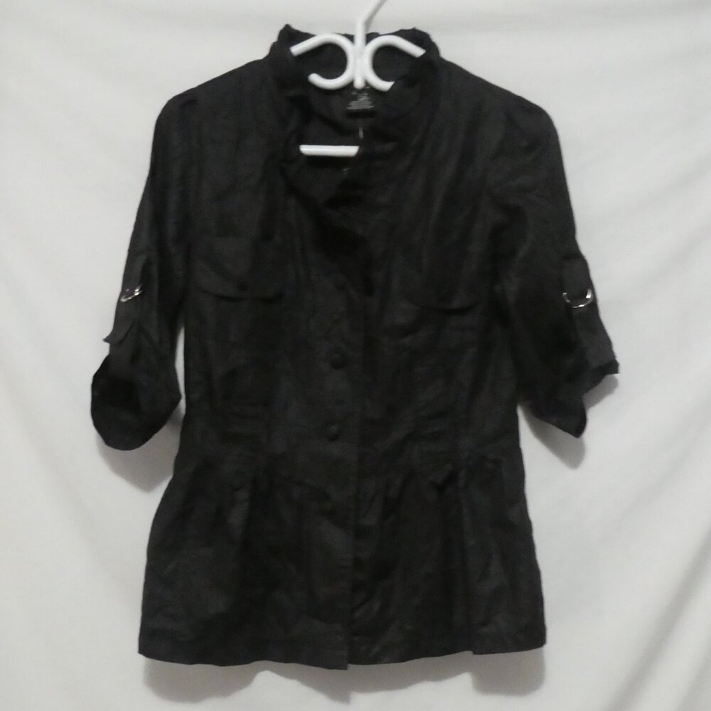NESLAY | small | Black Cotton Mandarin Collar Jacket with Chest Pockets